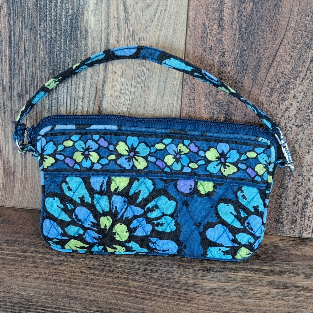 Vera Bradley Blue and Yellow Floral Wristlet Zip Wallet                 M435